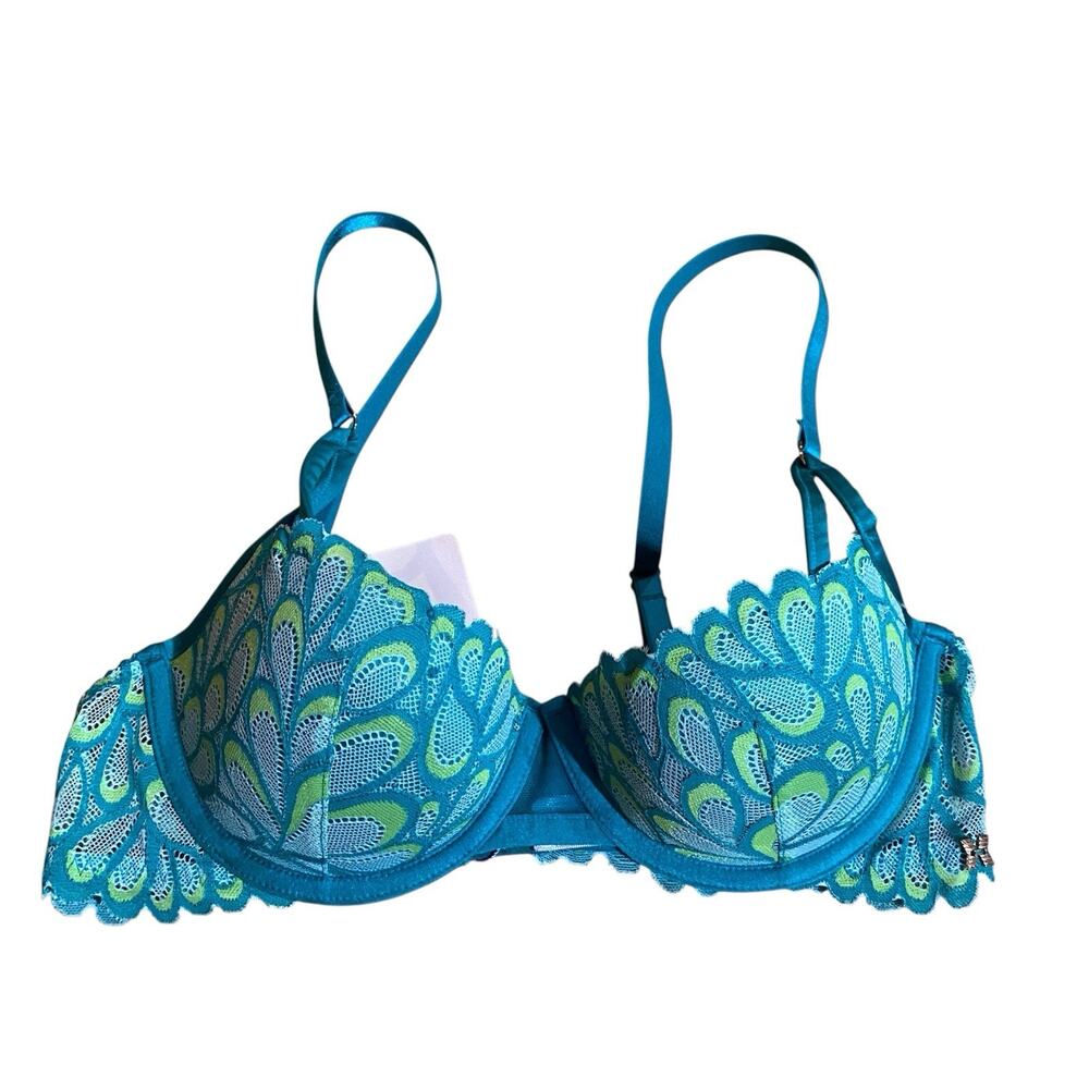 Savage X Fenty Green Lace Underwire Bra Floral Sexy Lingerie Adjustable 36B NWT